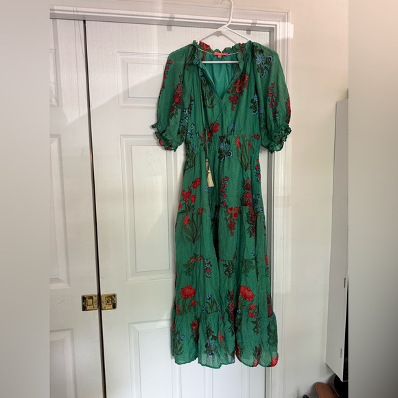 THML Dresses & Skirts - THML Green Floral Midi Dress with Red & Blue Accents